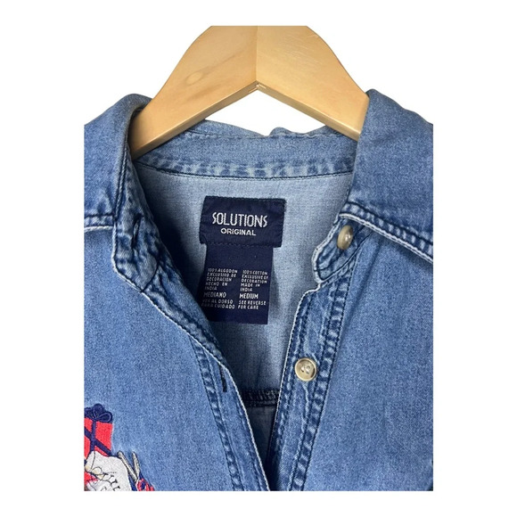 Vintage Christmas Kitschy Shirt Denim Embroidered Cotton - Picture 3 of 3